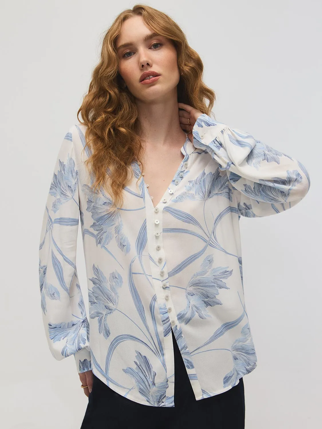 Floral Split Collar Popover Blouse sold by Suzy Shier