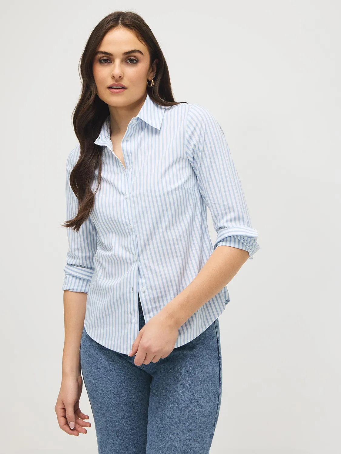 Striped Cotton-Blend Blouse sold by Suzy Shier product image thumbnail 2