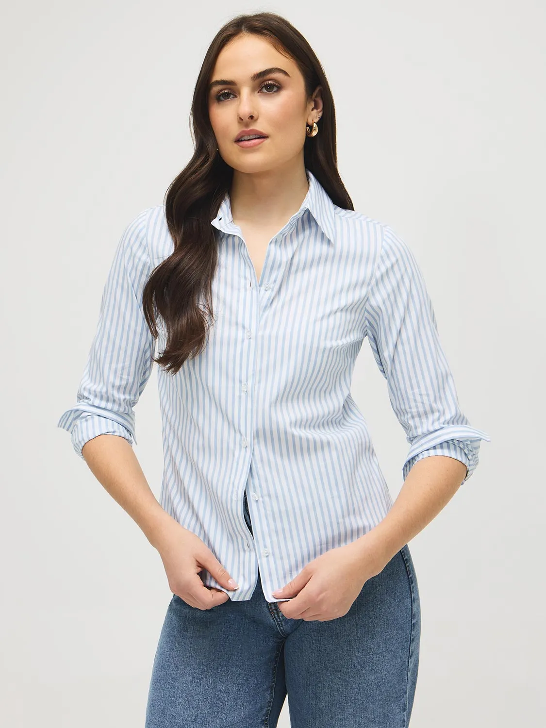 Striped Cotton-Blend Blouse sold by Suzy Shier product image thumbnail 4