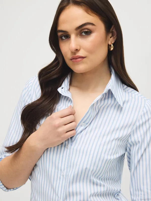 Striped Cotton-Blend Blouse sold by Suzy Shier