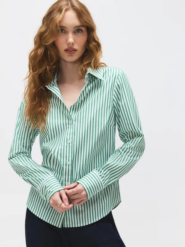Striped Cotton-Blend Blouse sold by Suzy Shier