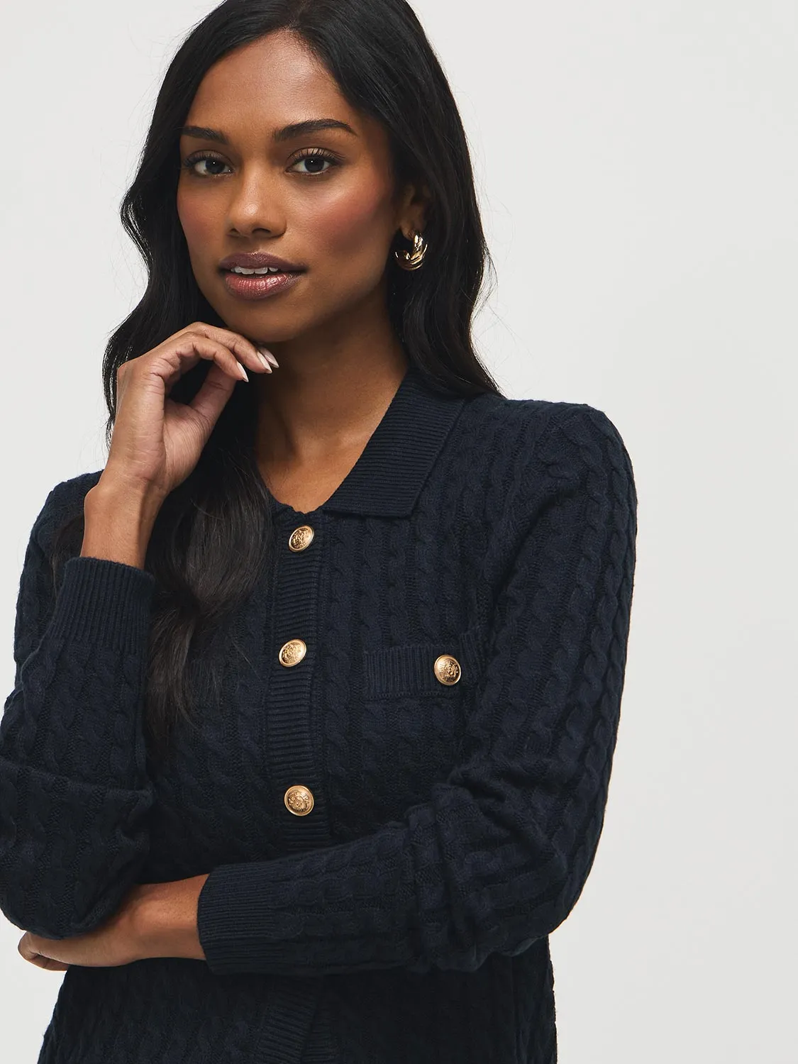 Collared Cable Knit Cardigan sold by Suzy Shier product image thumbnail 5