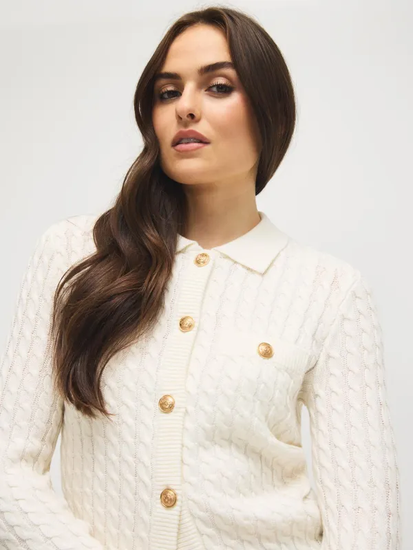 Collared Cable Knit Cardigan sold by Suzy Shier