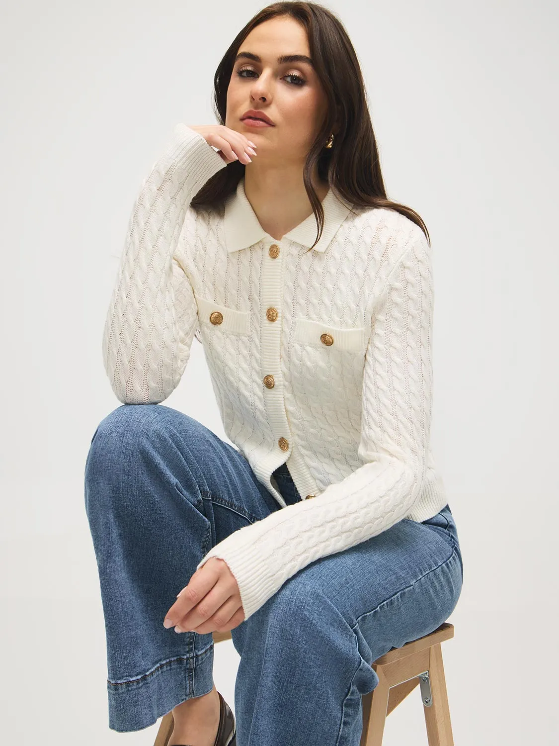 Collared Cable Knit Cardigan sold by Suzy Shier product image thumbnail 3