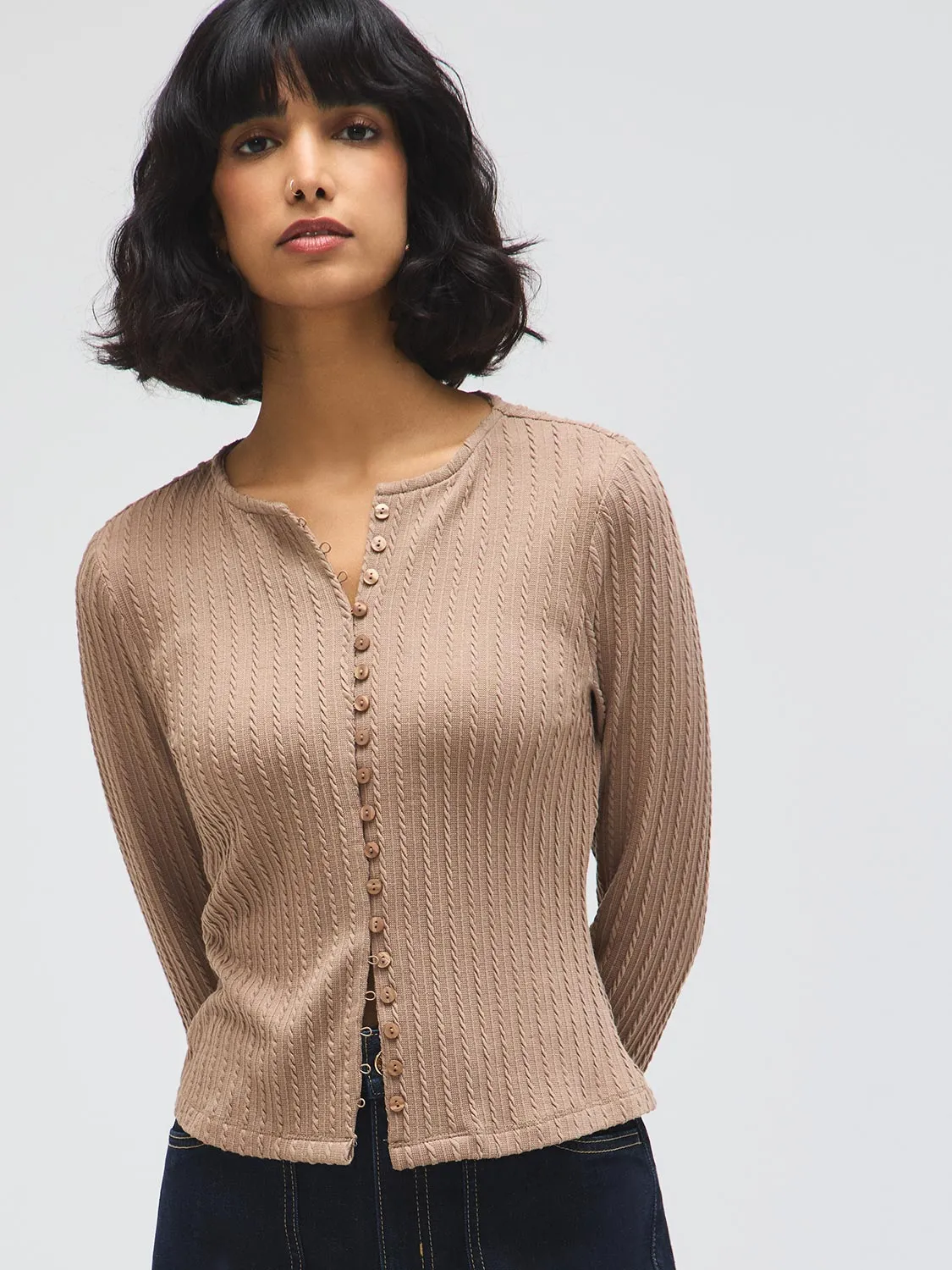 Cable Button-Front Top sold by Suzy Shier product image thumbnail 2