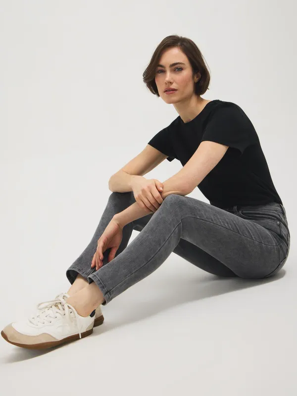 Cotton-Blend High-Waisted Skinny Jeans sold by Suzy Shier