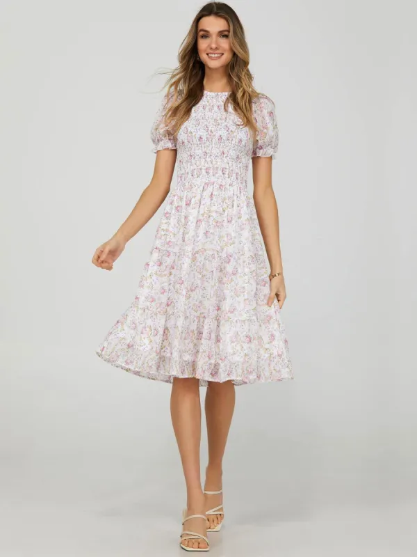Printed 2-Tier Dress With Puff Sleeves sold by Suzy Shier