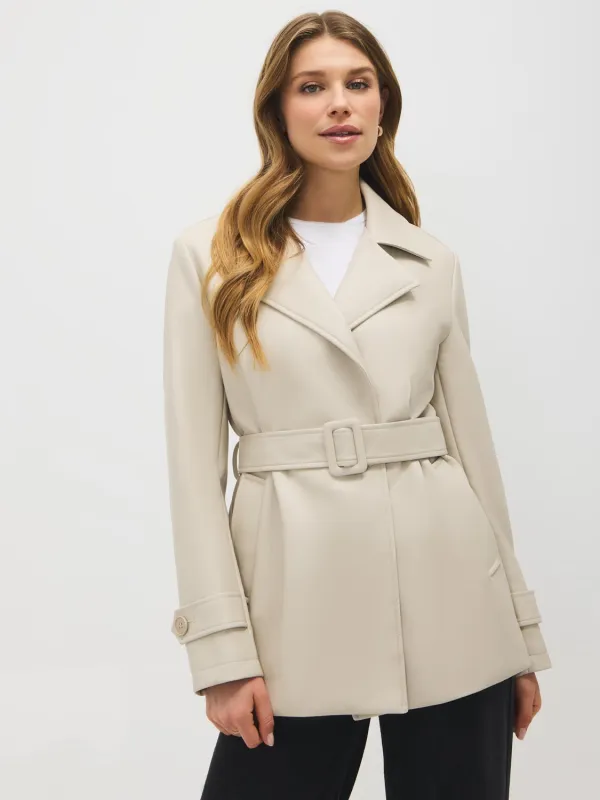 Faux Leather Belted Trench Coat sold by Suzy Shier