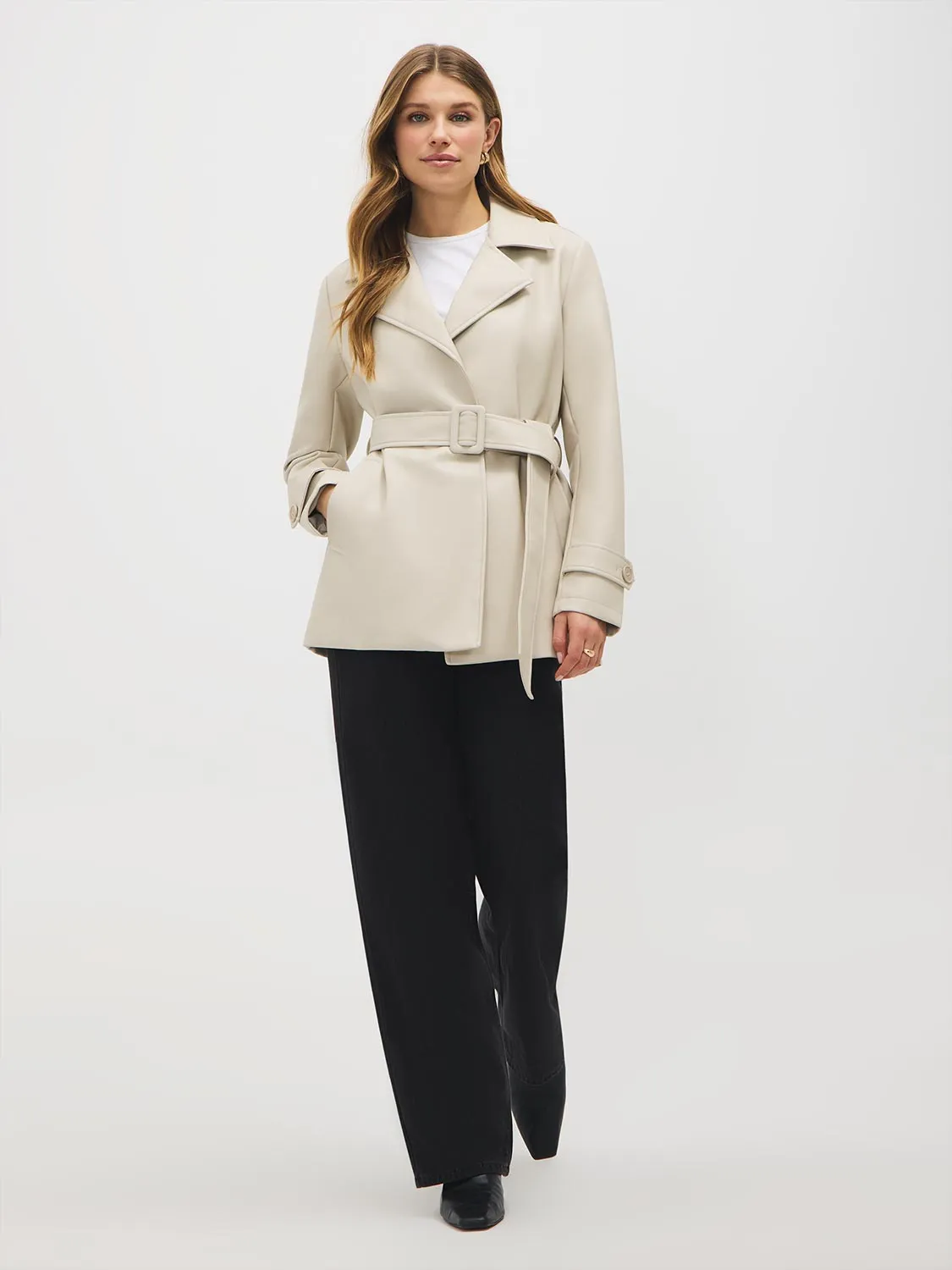 Faux Leather Belted Trench Coat sold by Suzy Shier product image thumbnail 2