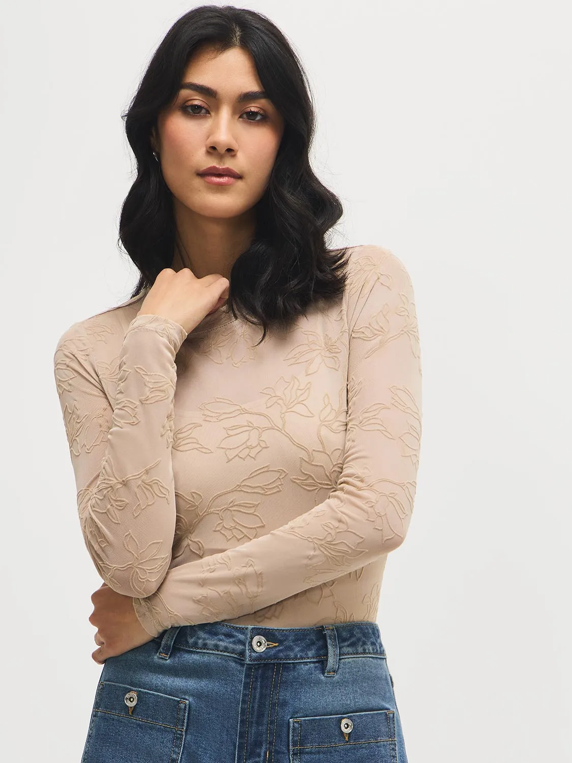 Floral Tonal Mesh Top sold by Suzy Shier product image thumbnail 4