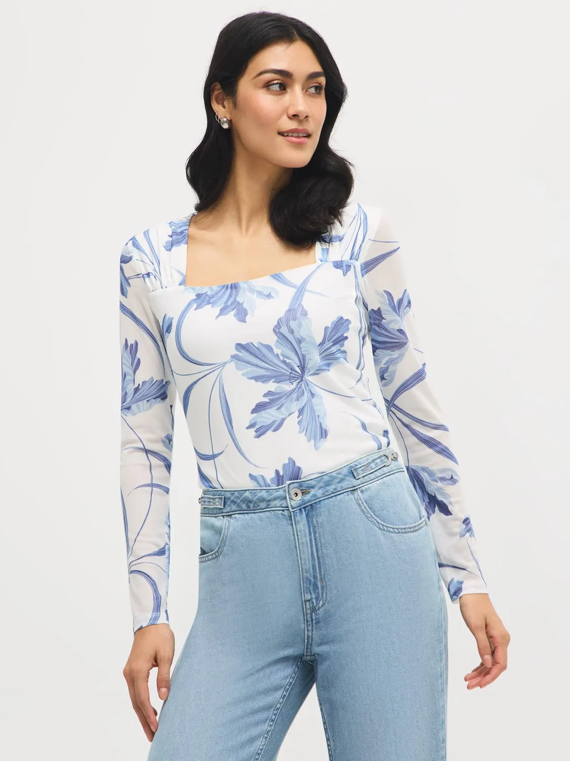 Floral Square Neck Mesh Top sold by Suzy Shier