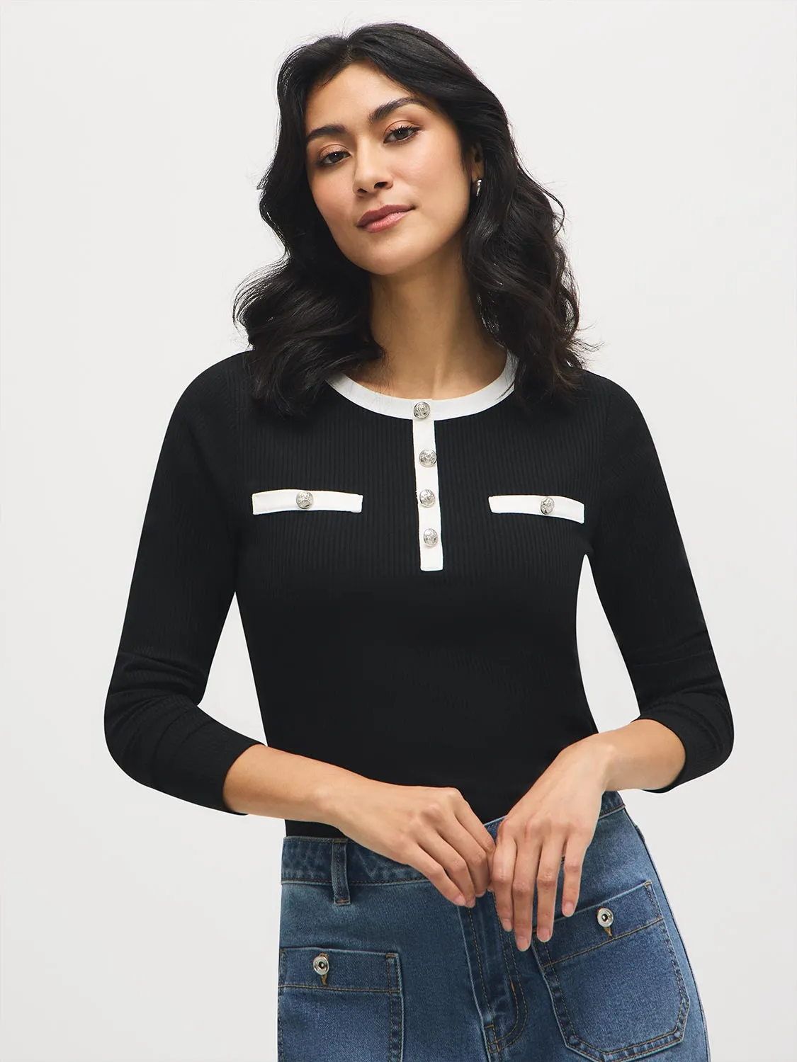 Button-Detail Ribbed Top sold by Suzy Shier