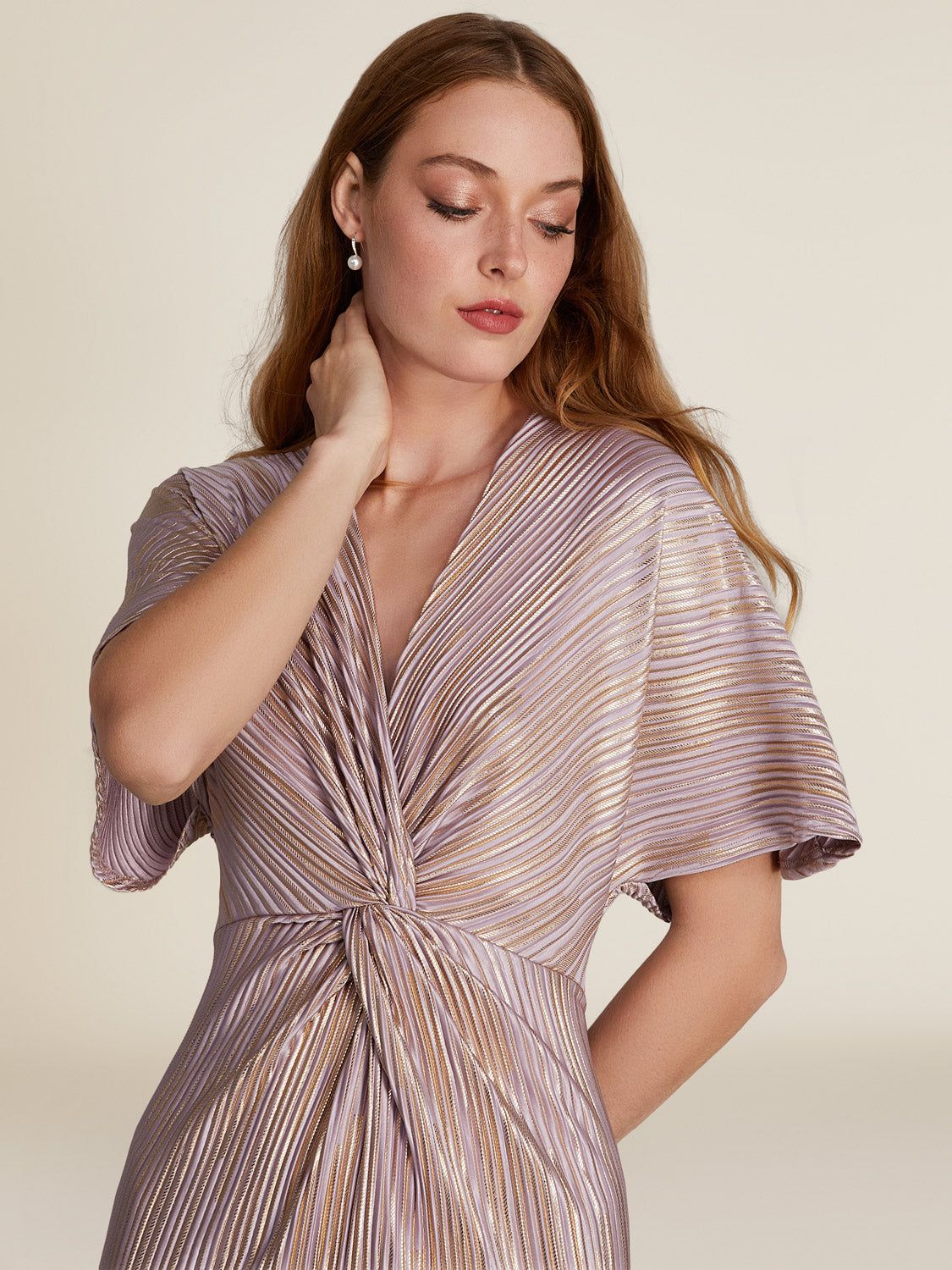 Metallic V-Neck Front Twist Fitted Midi sold by Suzy Shier product image thumbnail 3