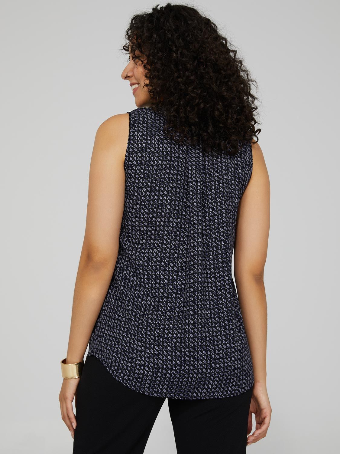 Printed Sleeveless Chiffon V-Neck Top With Tie sold by Suzy Shier product image thumbnail 5