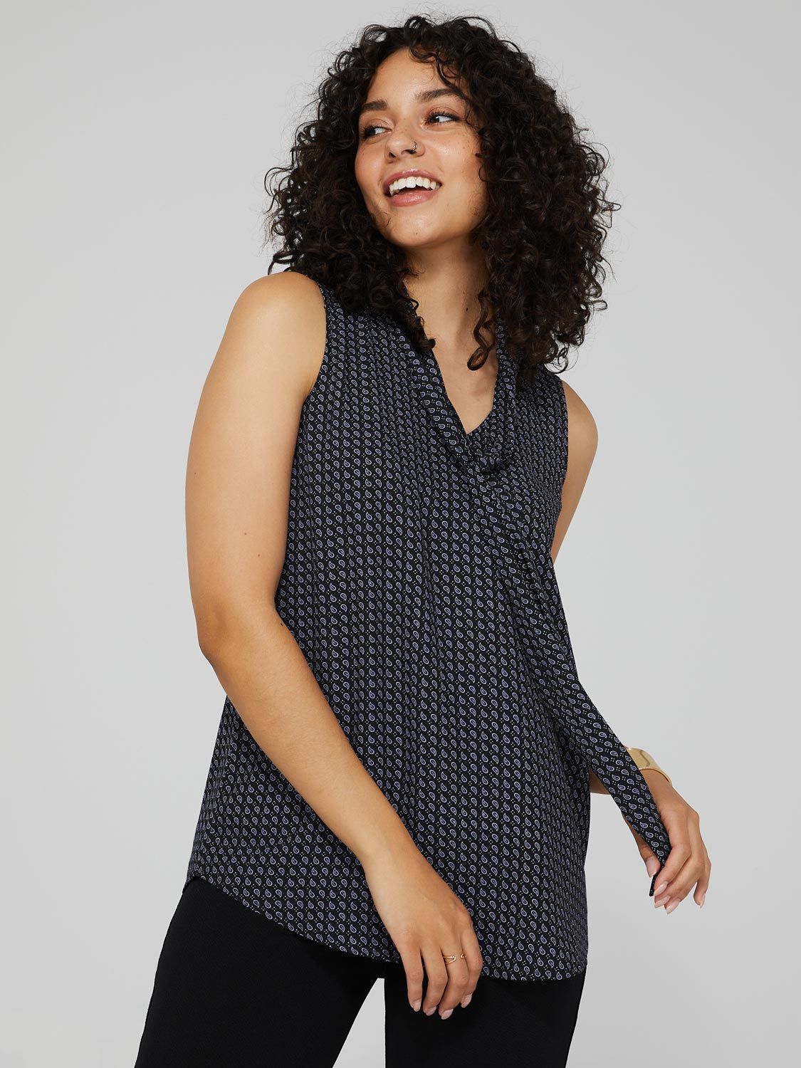 Printed Sleeveless Chiffon V-Neck Top With Tie sold by Suzy Shier product image thumbnail 3