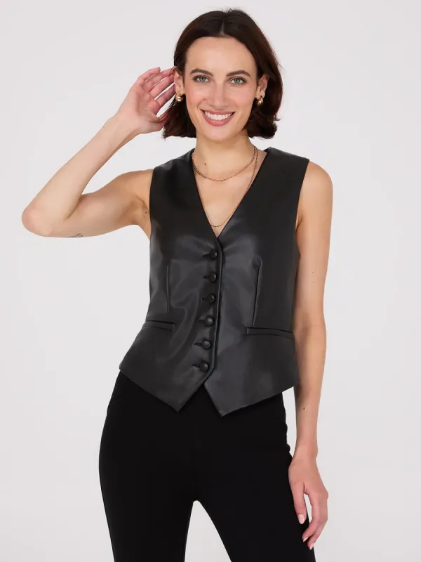 Faux Leather Button-Front Vest sold by Suzy Shier