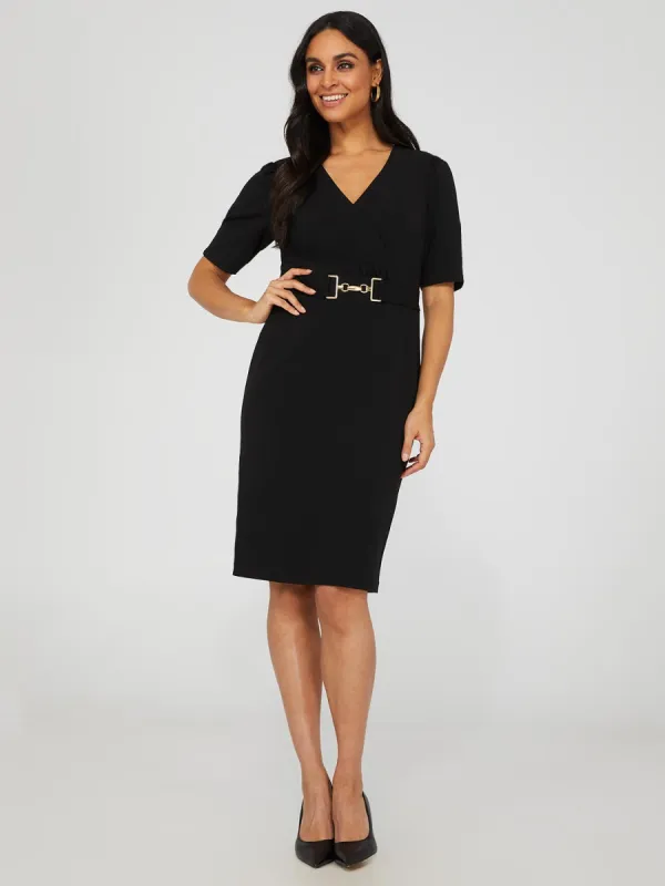 Crossover Crepe Sheath Dress With Belt sold by Suzy Shier