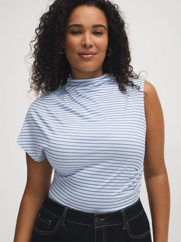 Striped Asymmetrical Mock Neck Top sold by Suzy Shier