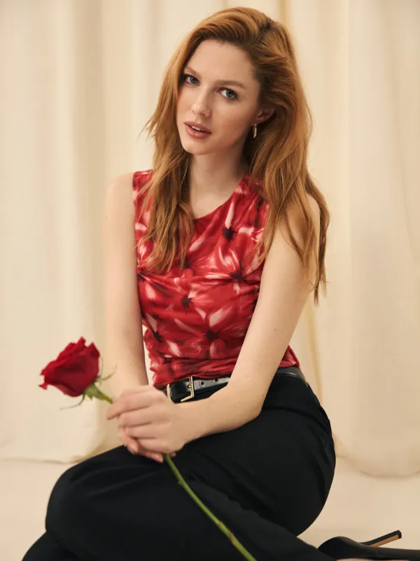 Sleeveless Abstract Mesh Top sold by Suzy Shier