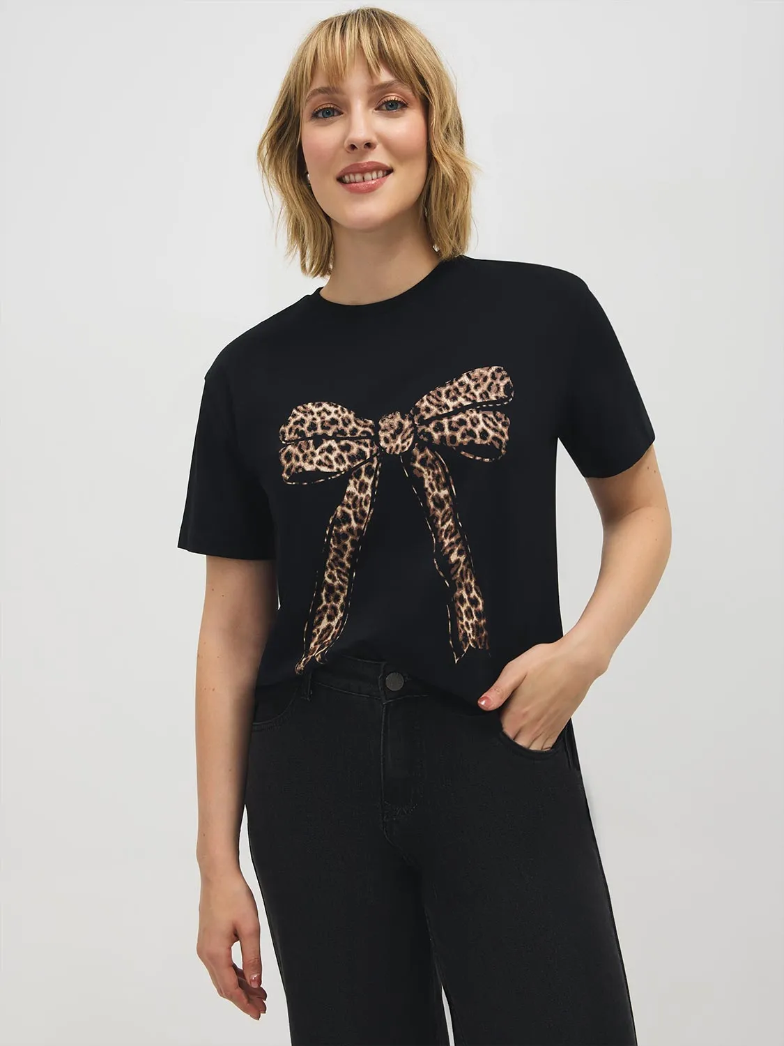 Leopard Bow Print Cotton T-Shirt sold by Suzy Shier product image thumbnail 2