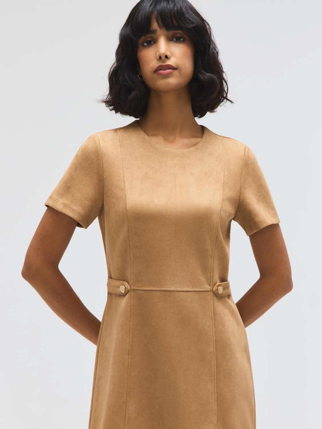 Short Sleeve Faux Suede Mini Dress sold by Suzy Shier product image thumbnail 3