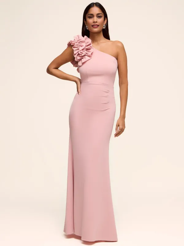 One-Shoulder Gown With Rosette sold by Suzy Shier