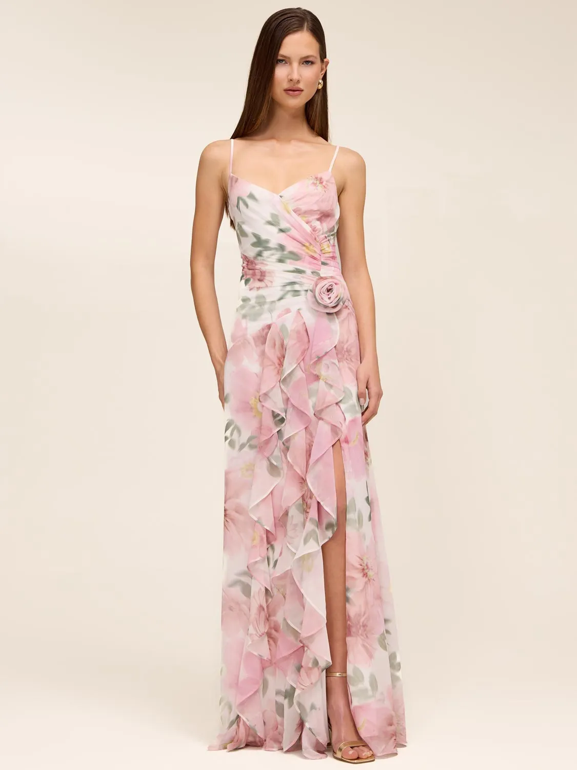 Floral Chiffon Ruffle Gown sold by Suzy Shier
