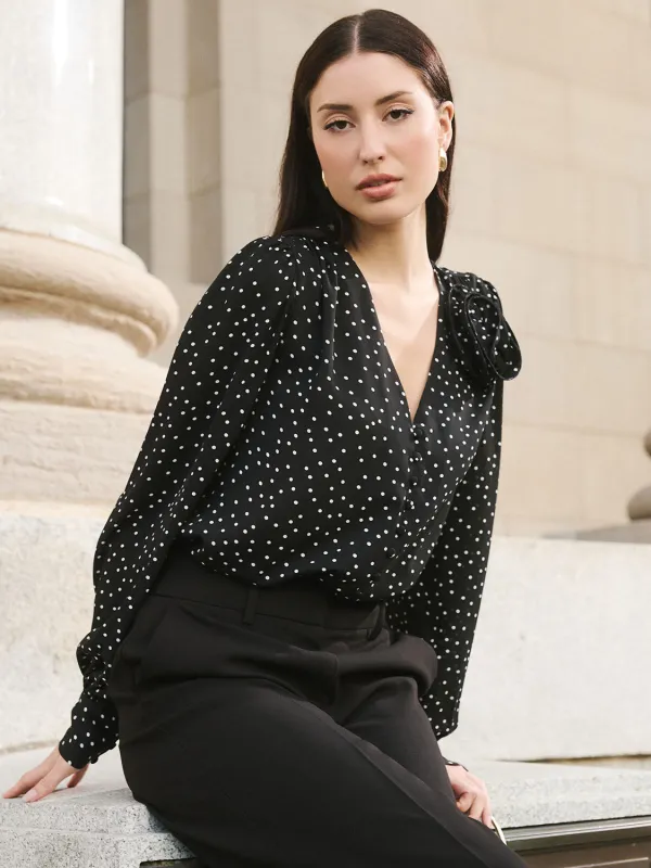 Polka-Dot Blouse With Rosette sold by Suzy Shier