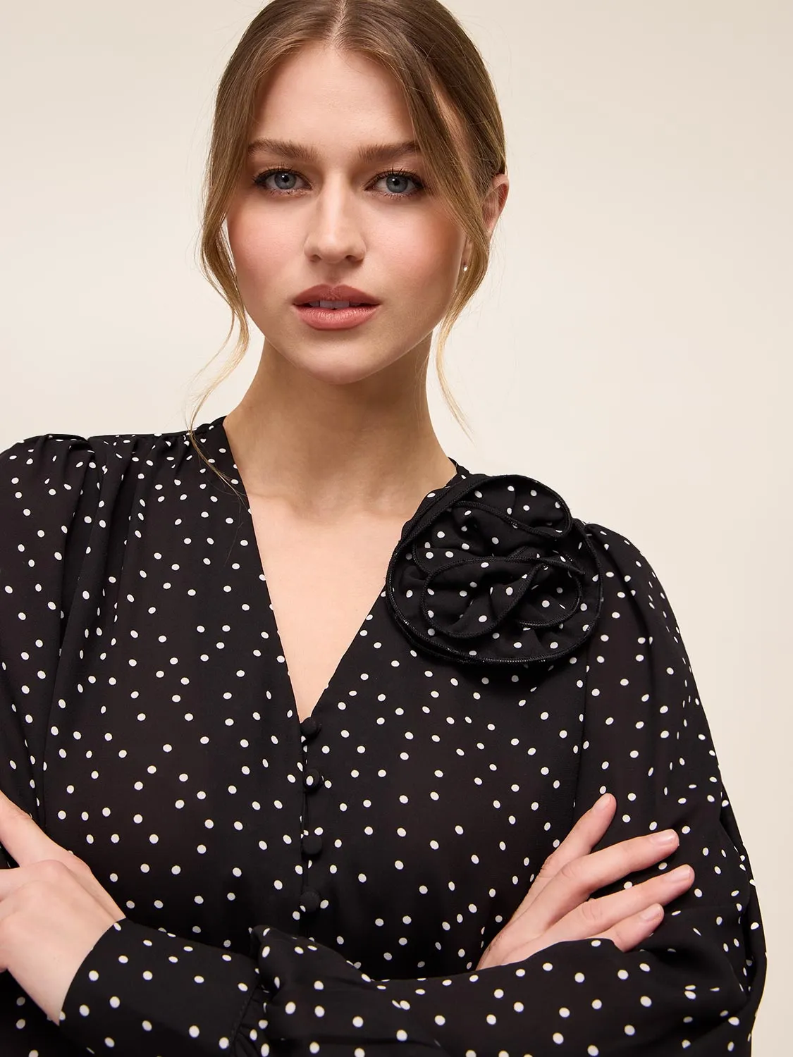 Polka-Dot Blouse With Rosette sold by Suzy Shier product image thumbnail 3