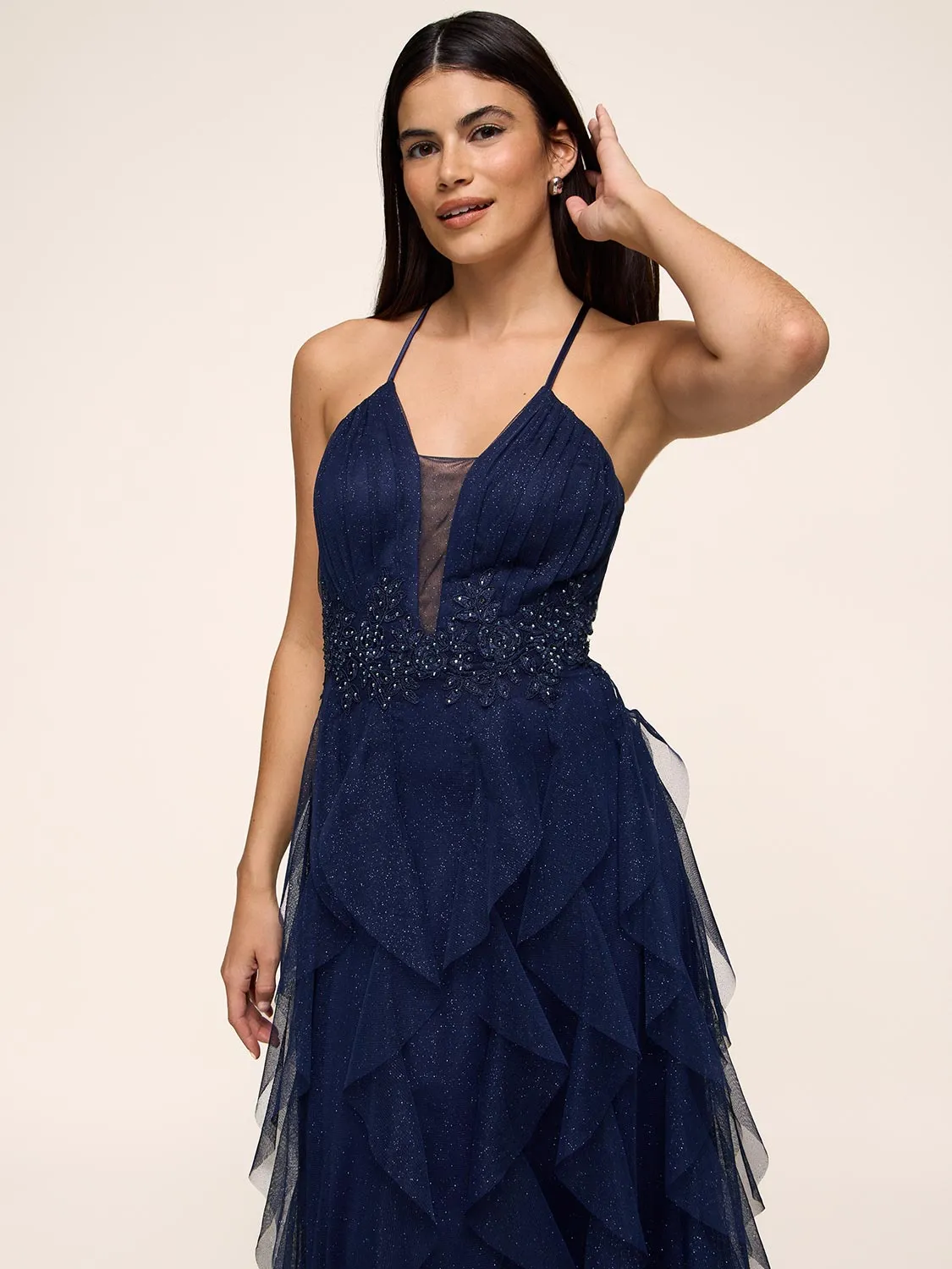 Sparkle Mesh Ball Gown With Tulle Skirt sold by Suzy Shier product image thumbnail 3