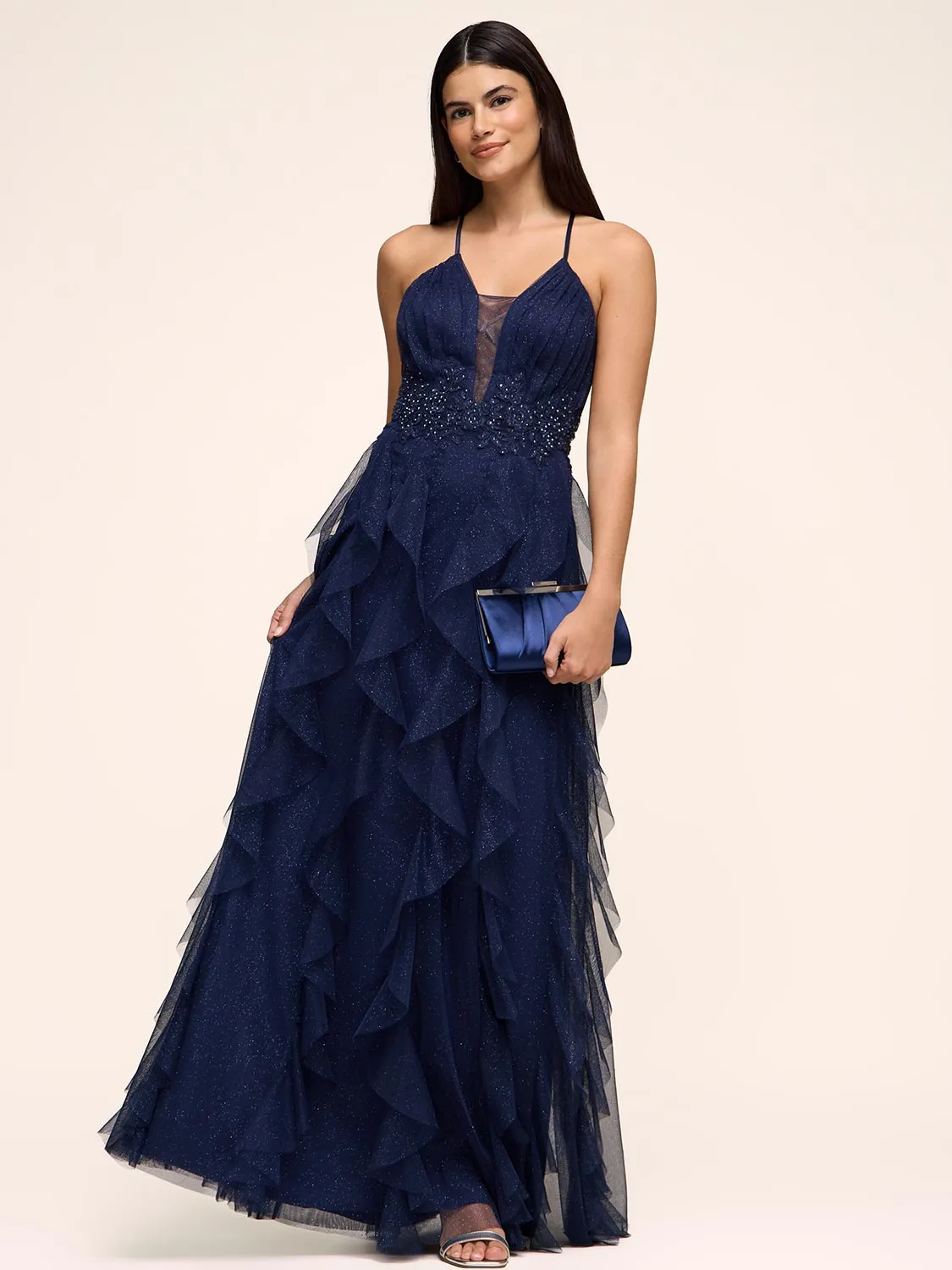 Sparkle Mesh Ball Gown With Tulle Skirt sold by Suzy Shier