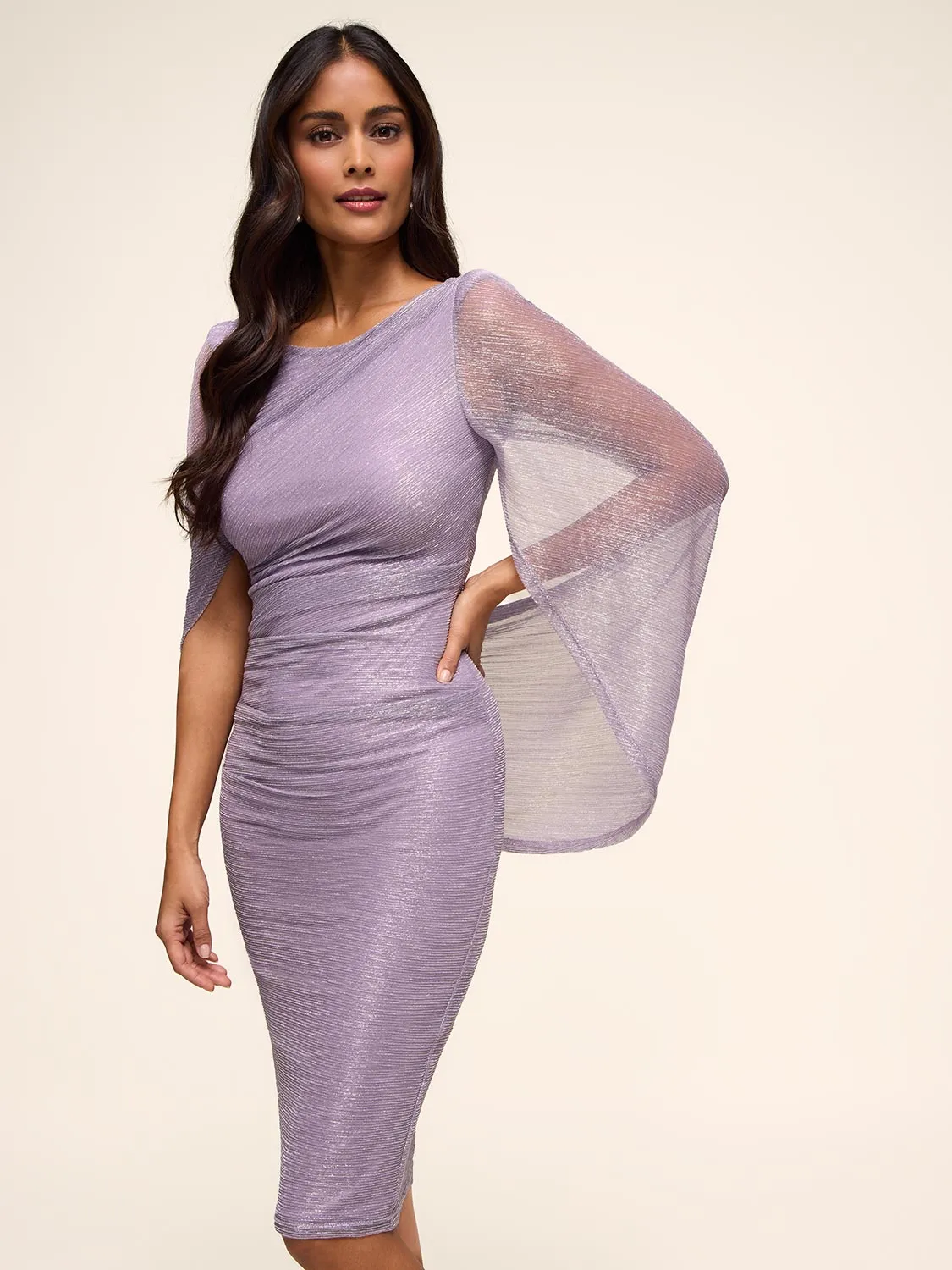 Metallic Sheath Dress With Back Cape sold by Suzy Shier product image thumbnail 2