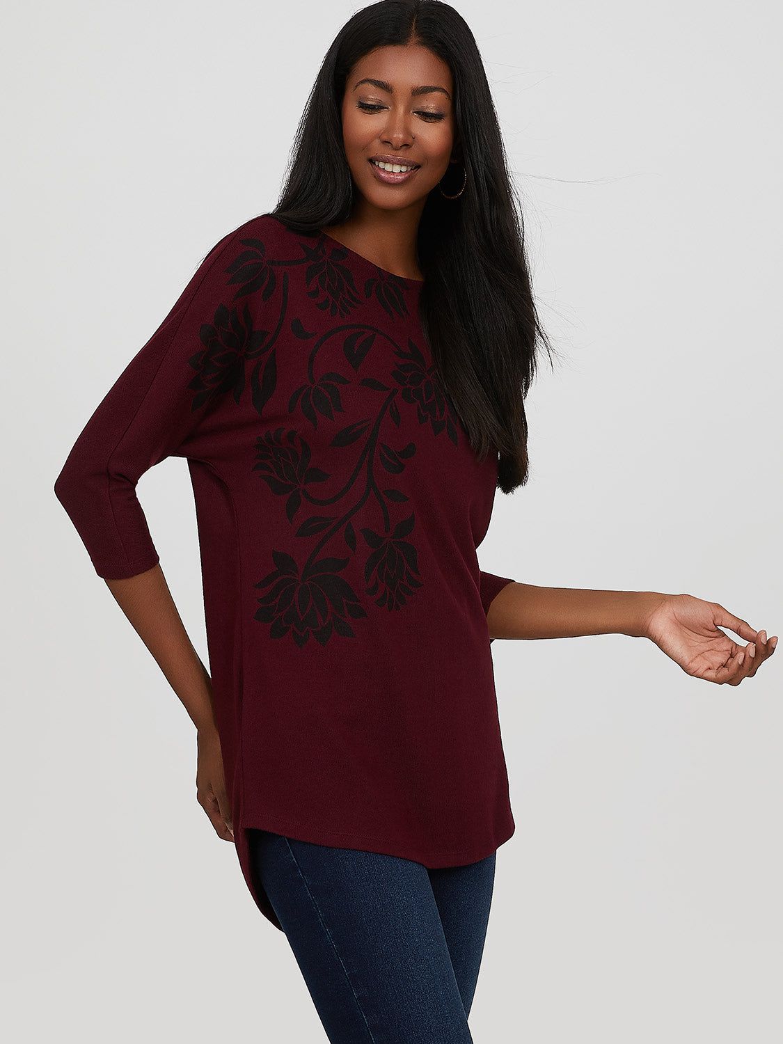 ¾ Dolman Sleeve Brushed Knit Tunic Top sold by Suzy Shier product image thumbnail 2