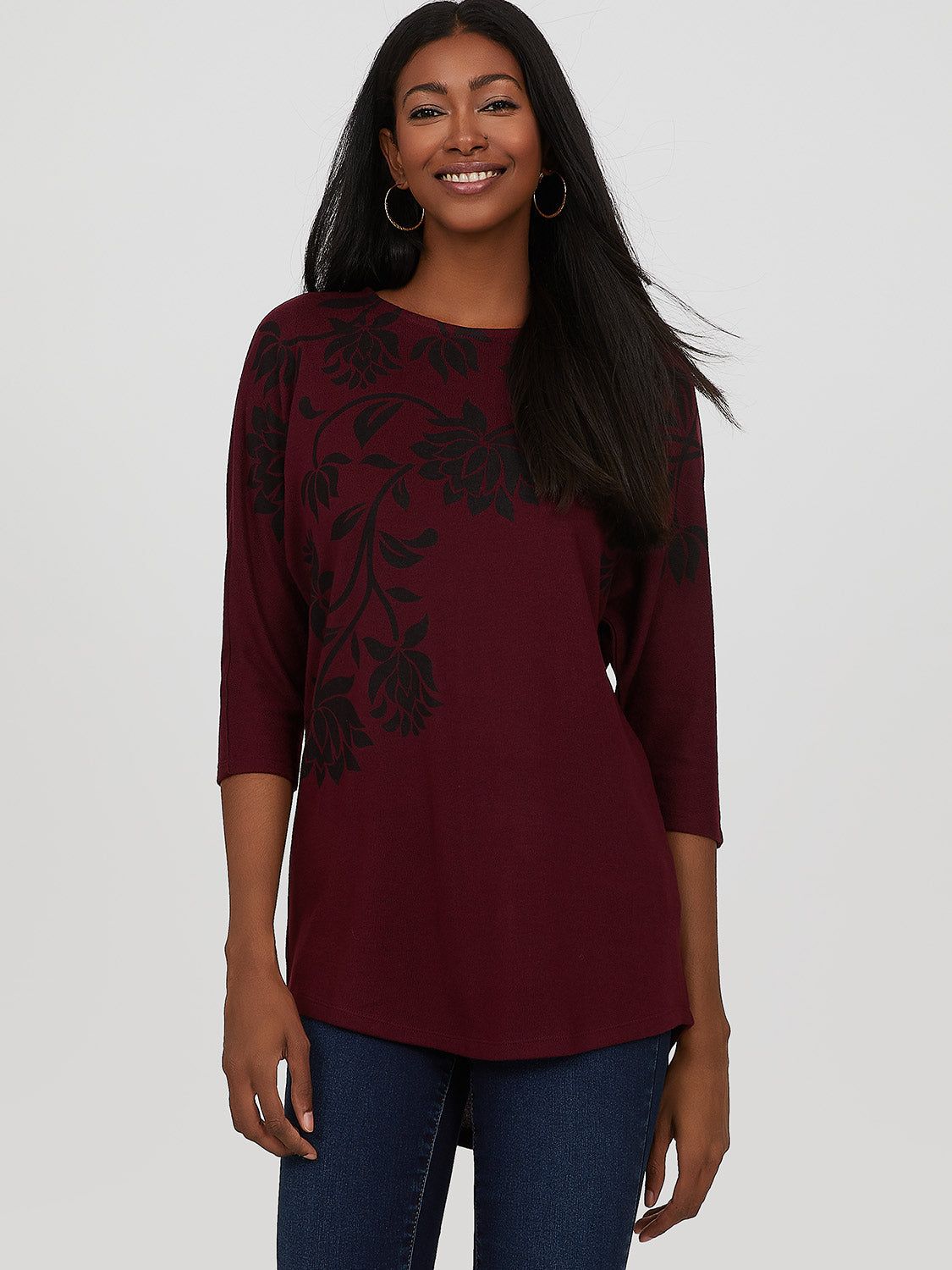 ¾ Dolman Sleeve Brushed Knit Tunic Top sold by Suzy Shier