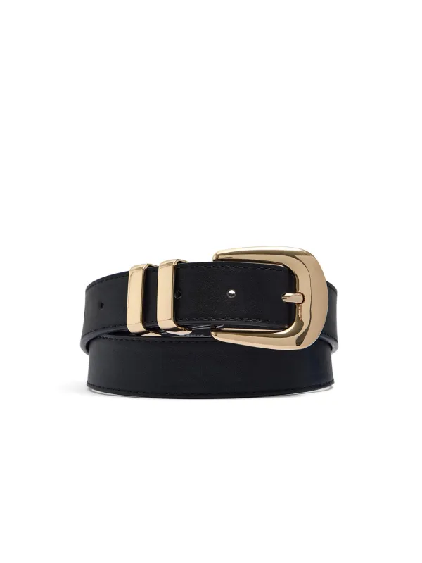 Gold Buckle Faux Leather Belt sold by Suzy Shier