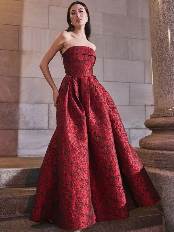 Strapless Jacquard Floral Ball Gown made by Suzy Shier