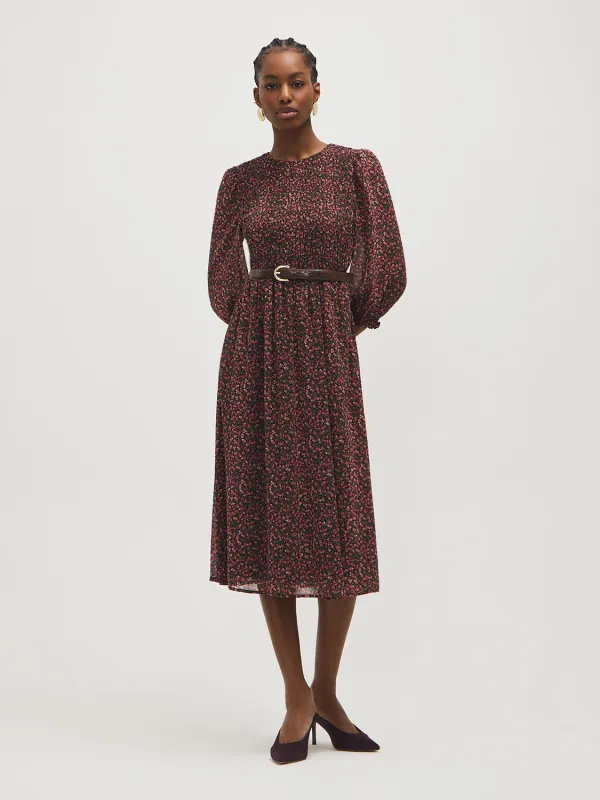 Smocked Floral Chiffon Midi Dress sold by Suzy Shier