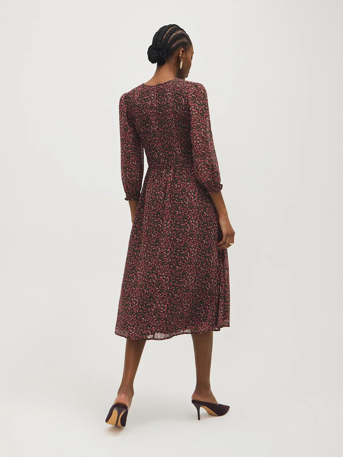Smocked Floral Chiffon Midi Dress sold by Suzy Shier product image thumbnail 5