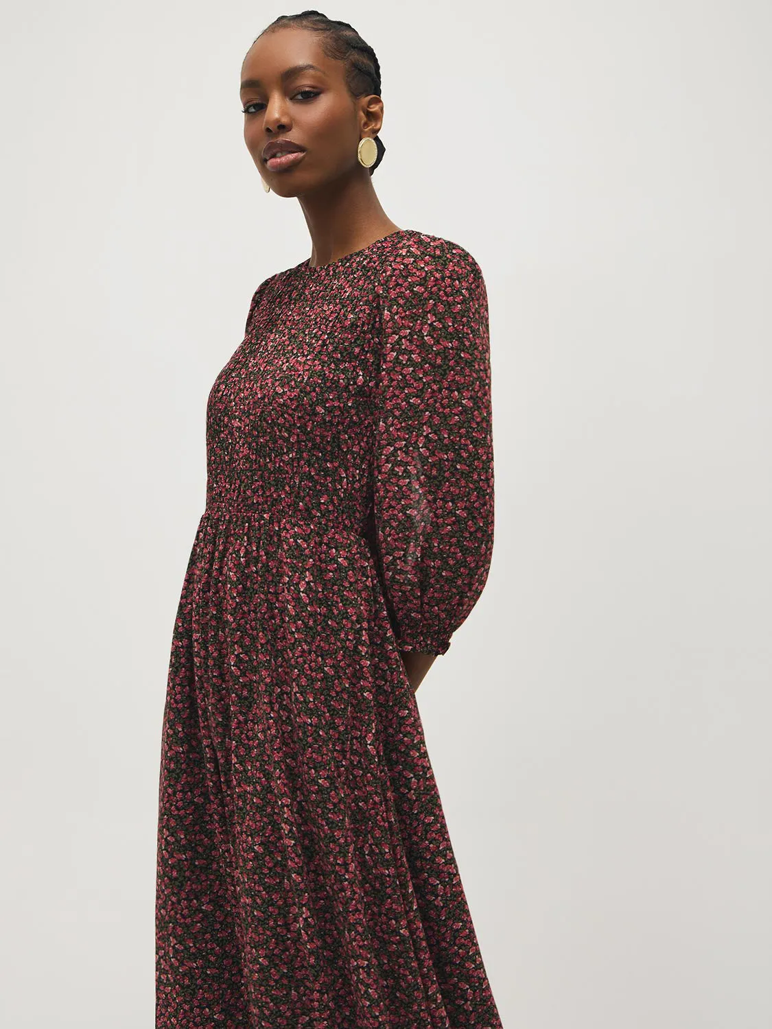 Smocked Floral Chiffon Midi Dress sold by Suzy Shier product image thumbnail 2