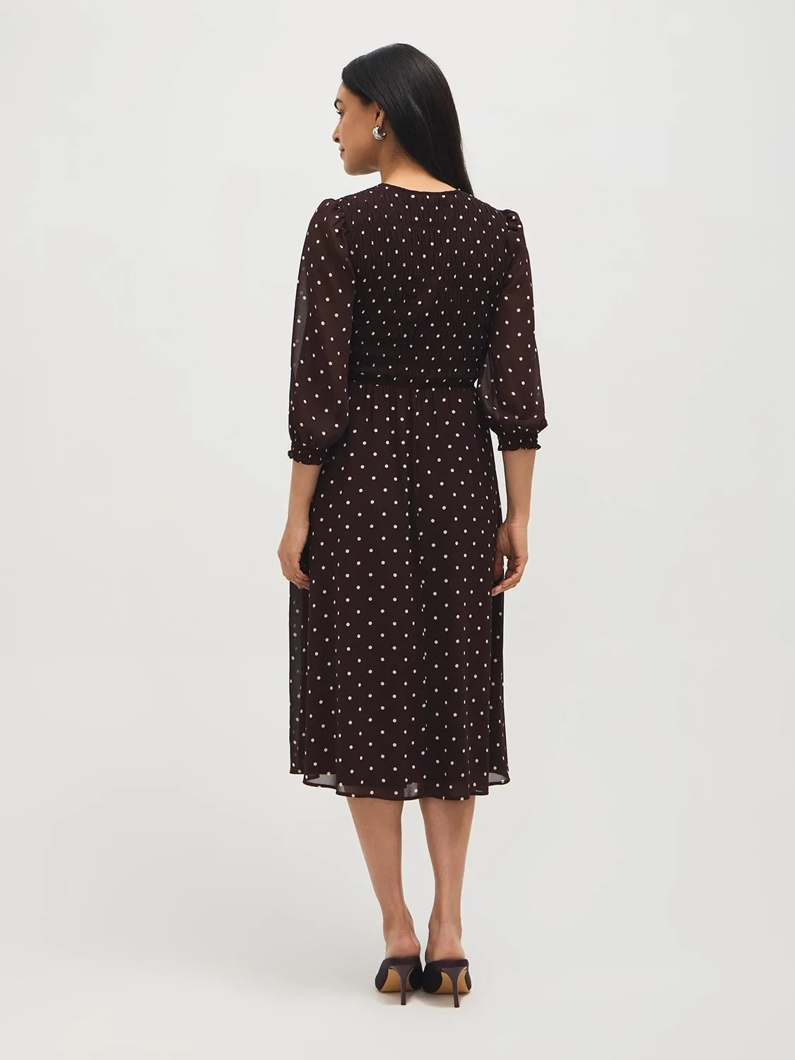 Smocked Polka Dot Chiffon Midi Dress sold by Suzy Shier product image thumbnail 5