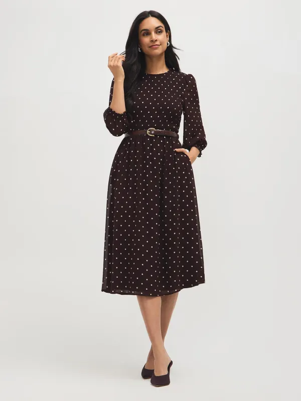 Smocked Polka Dot Chiffon Midi Dress sold by Suzy Shier