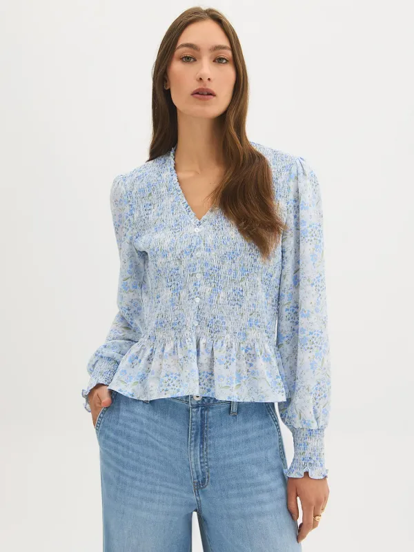 Floral Smocked Chiffon Blouse sold by Suzy Shier