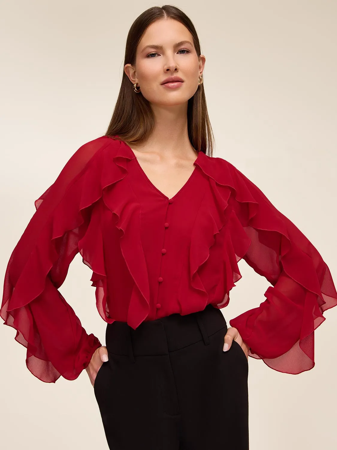 V-Neck Ruffle Blouse sold by Suzy Shier product image thumbnail 2