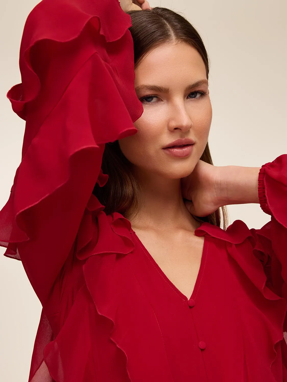 V-Neck Ruffle Blouse sold by Suzy Shier product image thumbnail 3