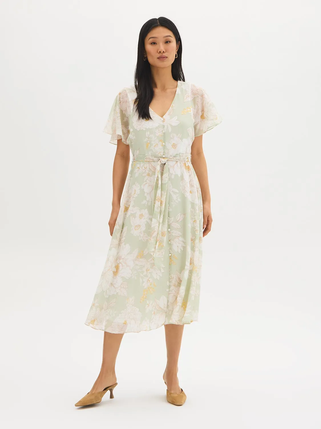 Floral Print V-Neck Chiffon Dress sold by Suzy Shier product image thumbnail 4