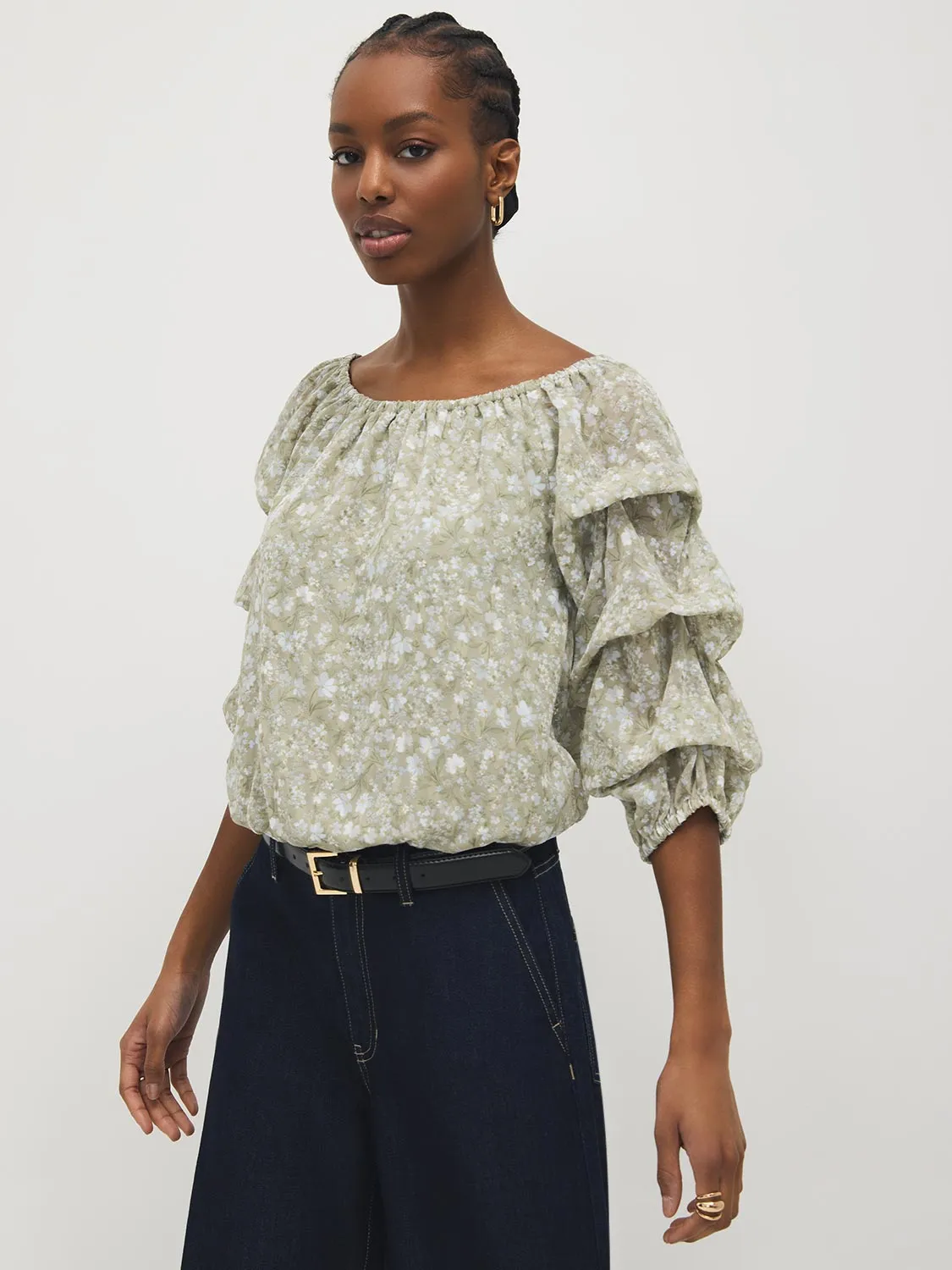 Tiered Bubble Sleeve Top sold by Suzy Shier