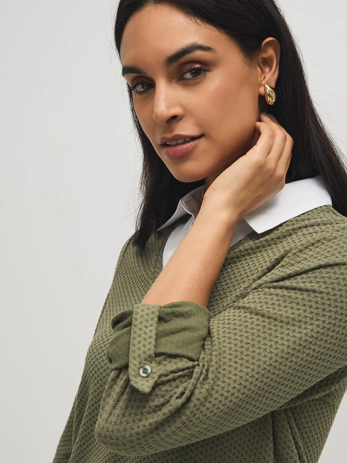 2-Fer Textured Top With Blouse sold by Suzy Shier product image thumbnail 2