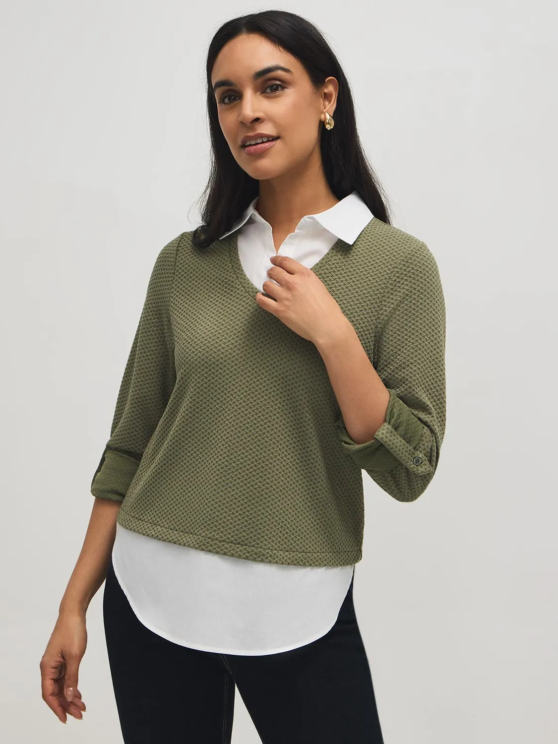 2-Fer Textured Top With Blouse sold by Suzy Shier product image thumbnail 3