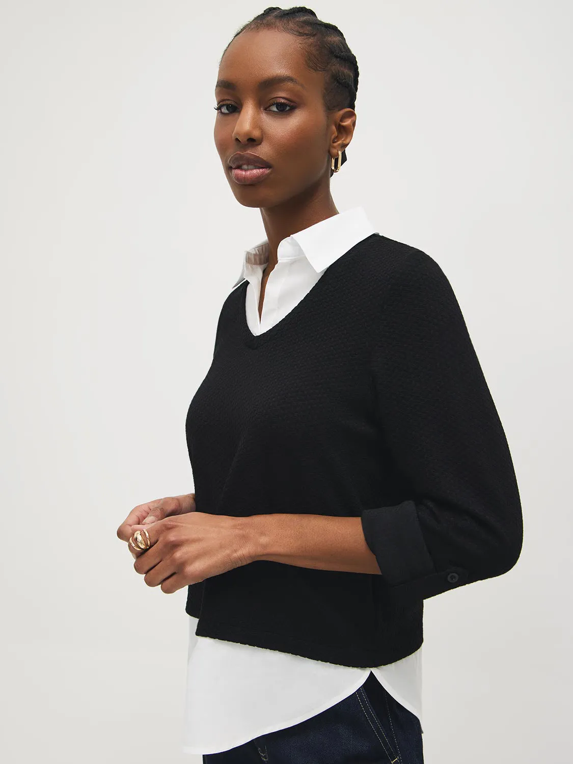 2-Fer Textured Top With Blouse sold by Suzy Shier product image thumbnail 5