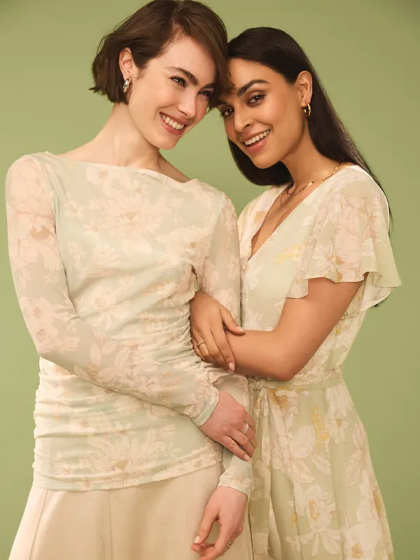 Floral Mesh Boat Neck Top made by Suzy Shier